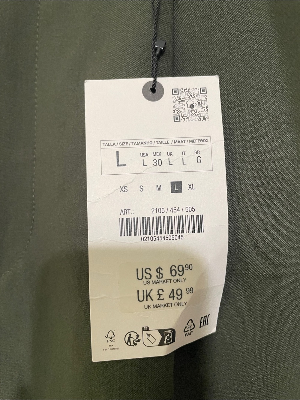 Zara  Olive Pleated Cuffed barrel pants - Picture 5 of 10